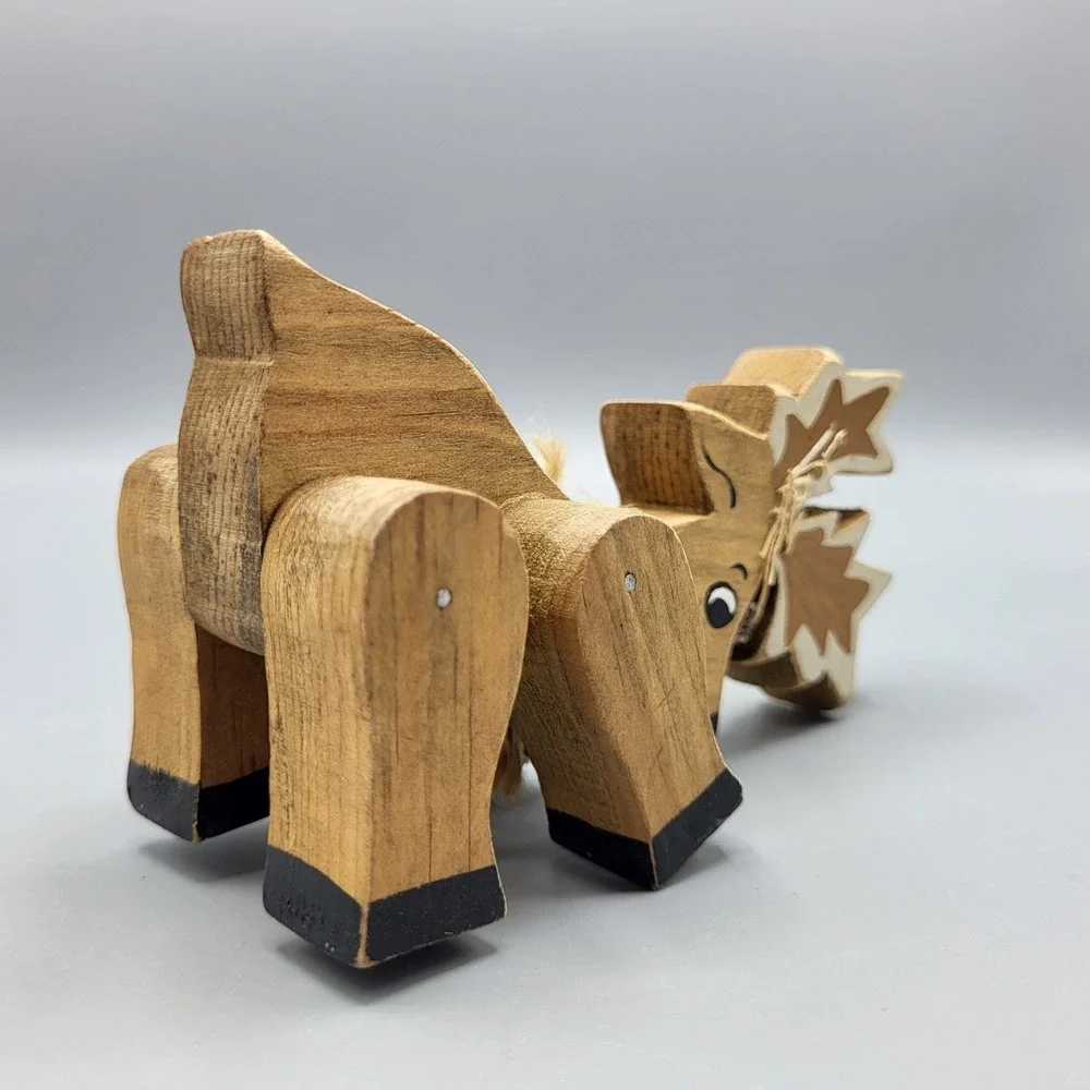 Vintage Wooden Reindeer Moose Figurine Christmas Holiday Decor Rustic Folk Art